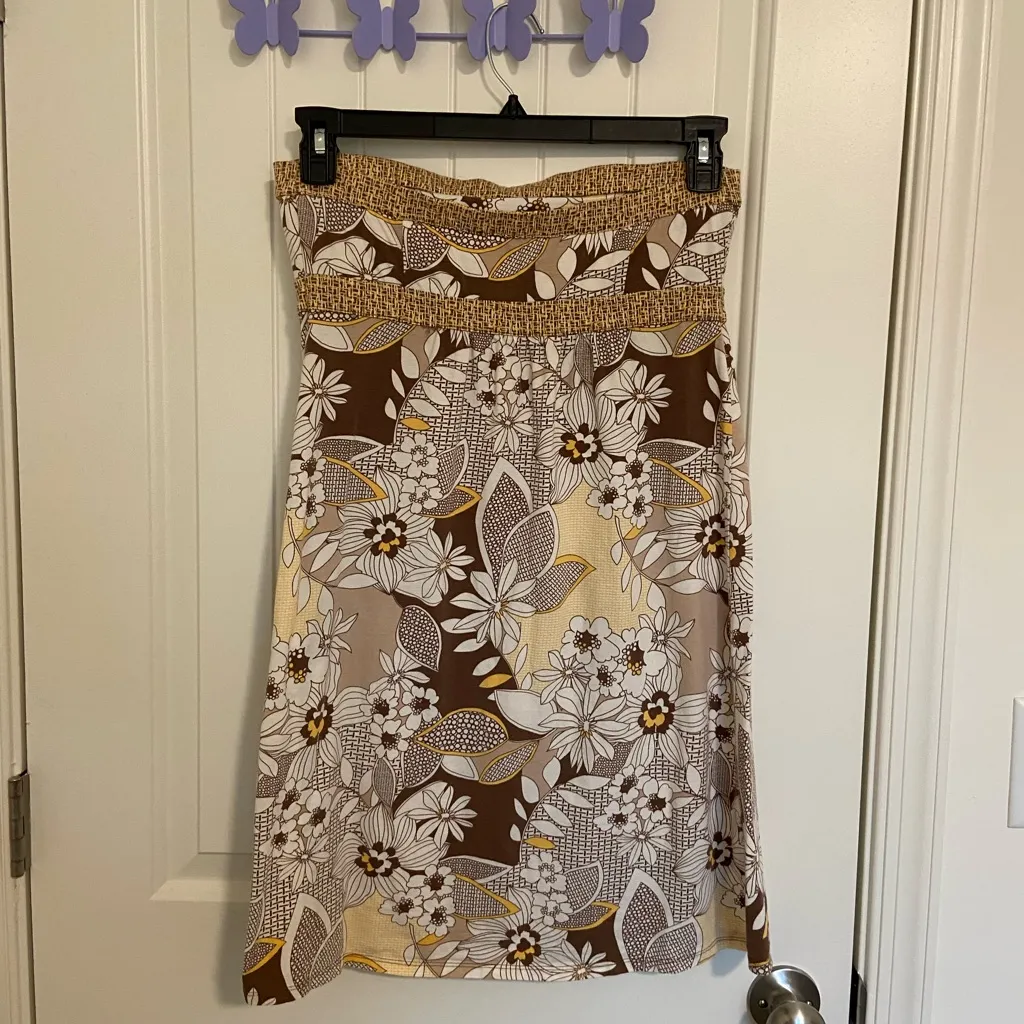 Ann Taylor‎ LOFT women’s brown yellow cream strapless built-in cami minidress S - Image 3