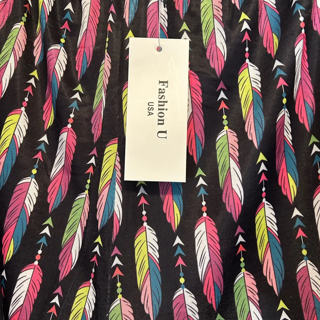 New With Tags Boho Feather & Arrow Print Lace Trimmed Shorts or Loungewear 1XL Black Size 1X - Image 3