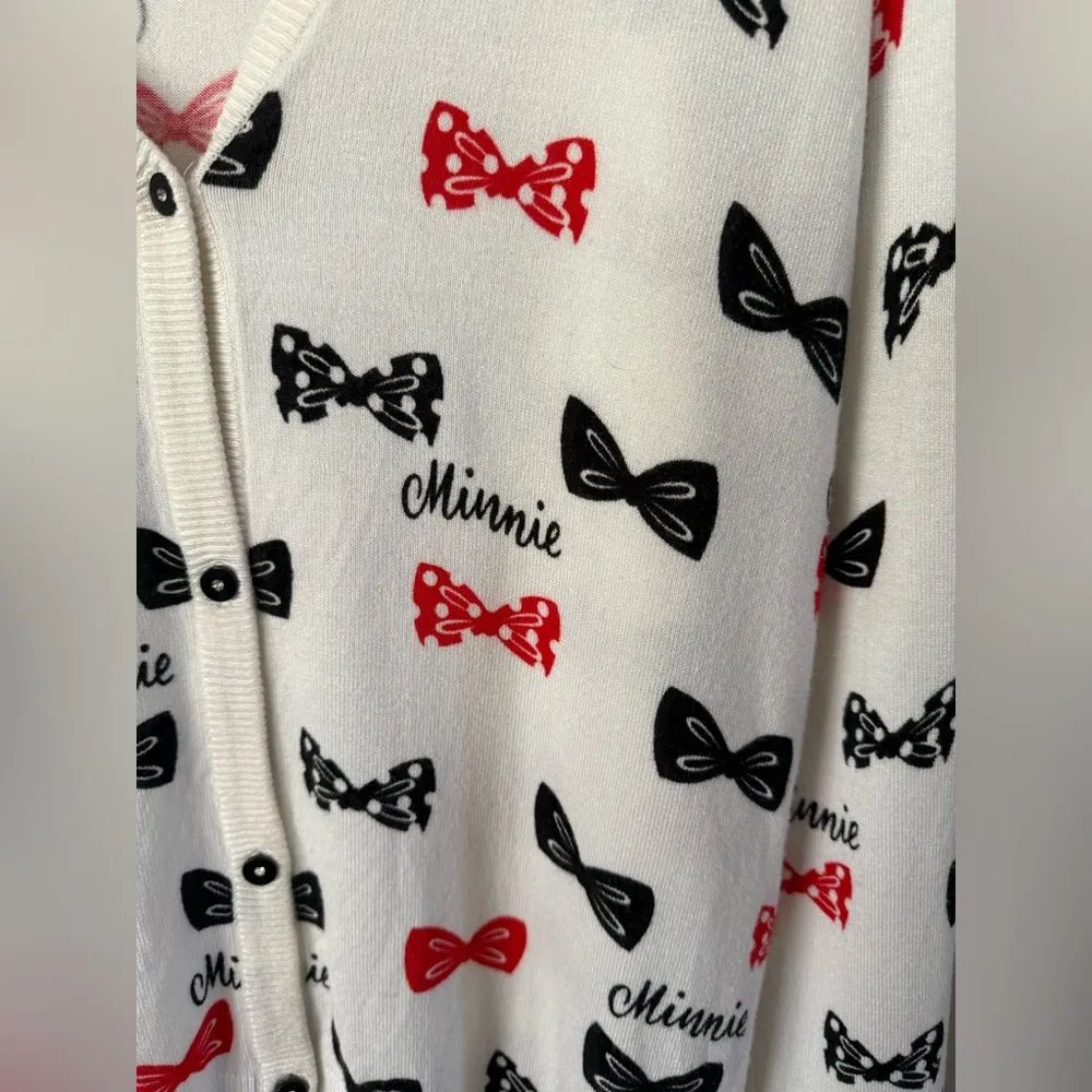 Disney Parks Womens Minnie Mouse Bow Button Cardigan Sweater Size L White Size L - Image 3