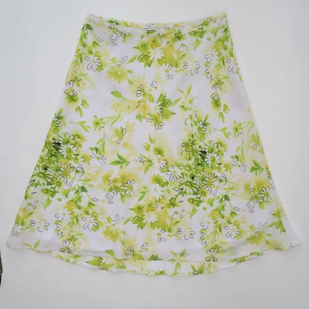 Vintage 90s Investments White & Green Floral Skirt - Image 3