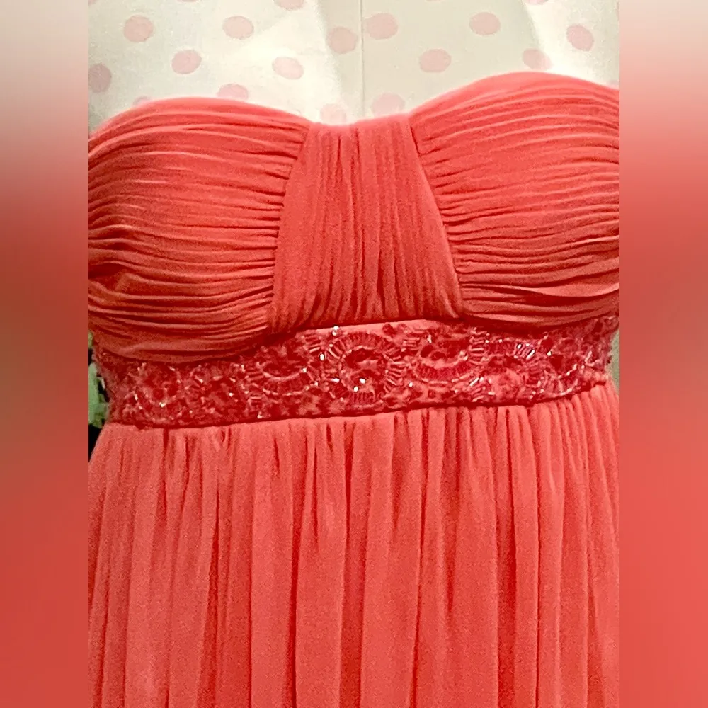 Cache Strapless Coral Chiffon Beaded Short Prom/Special Occasion Dress - Sz 2 - Image 6