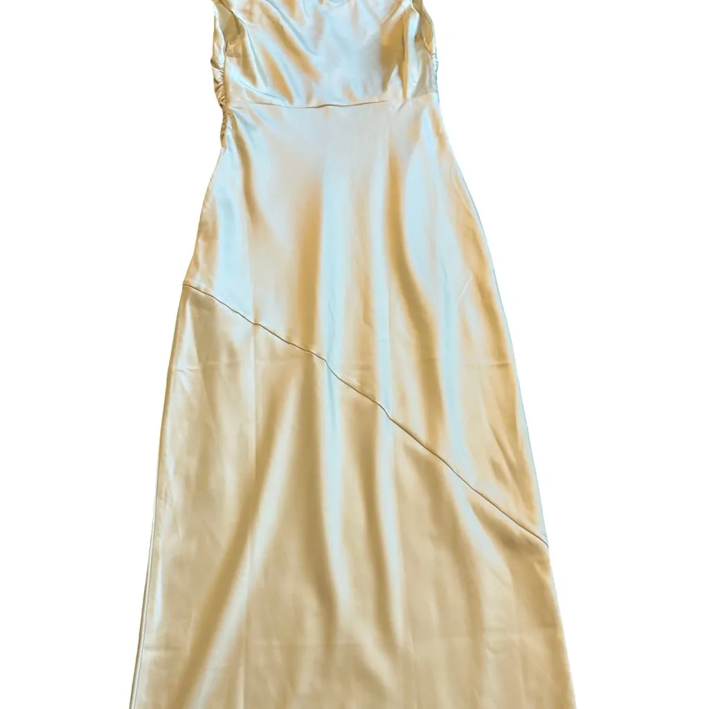 Billy J Frida Maxi Dress Yellow Satin Creamy Buttery Gown Size 14 Women's NWT - Image 9