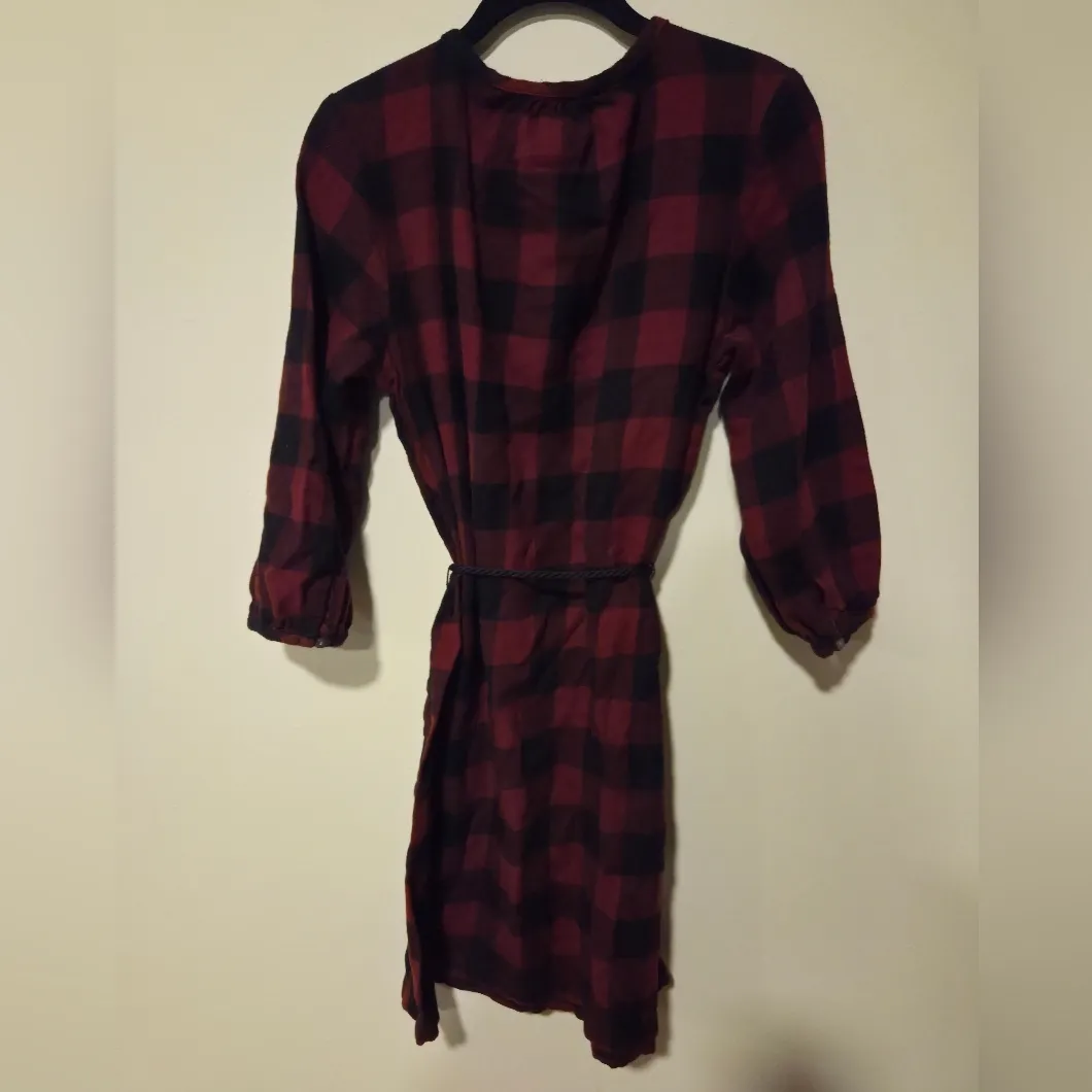 Bass Red and Black Checkered Quarter Length Sleeve Dress Sise Medium - Image 3