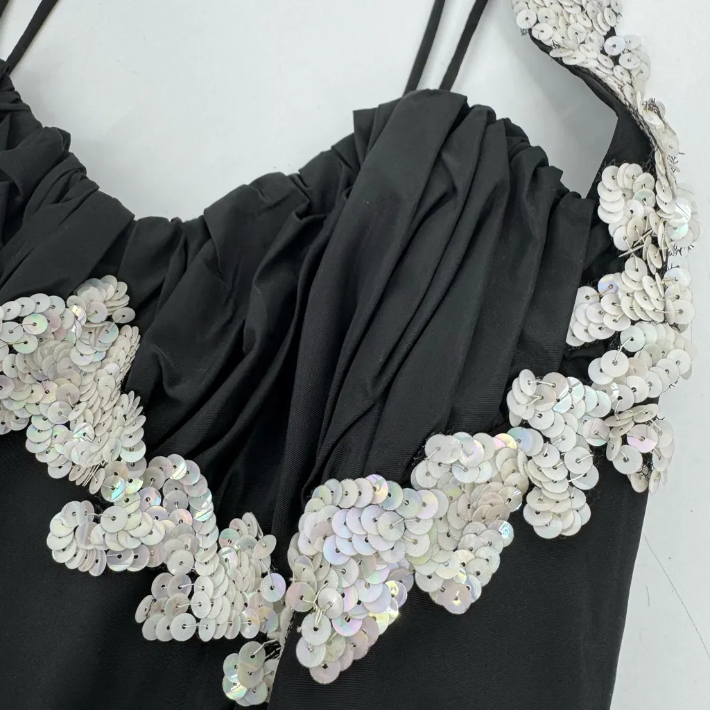 Vintage 1950s Emma Domb California Black Sequin Full Skirt Evening Dress XS - Image 3