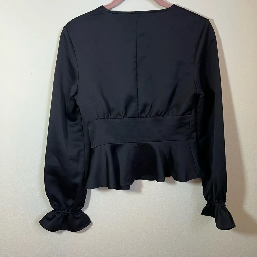 ✨ Express Women’s Black Satin Ruffle Top XS - Image 9