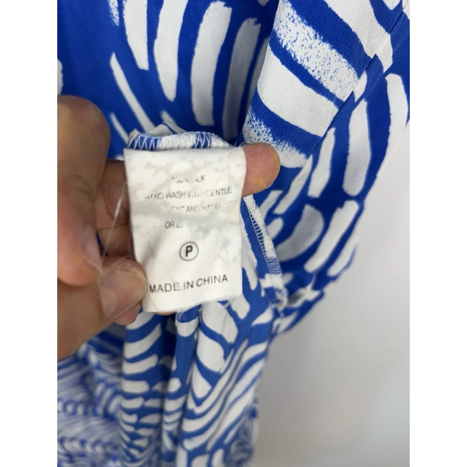 Marie Oliver Blue & White M Silk Sleeveless Midi Dress Palm Leaf Print - Image 7