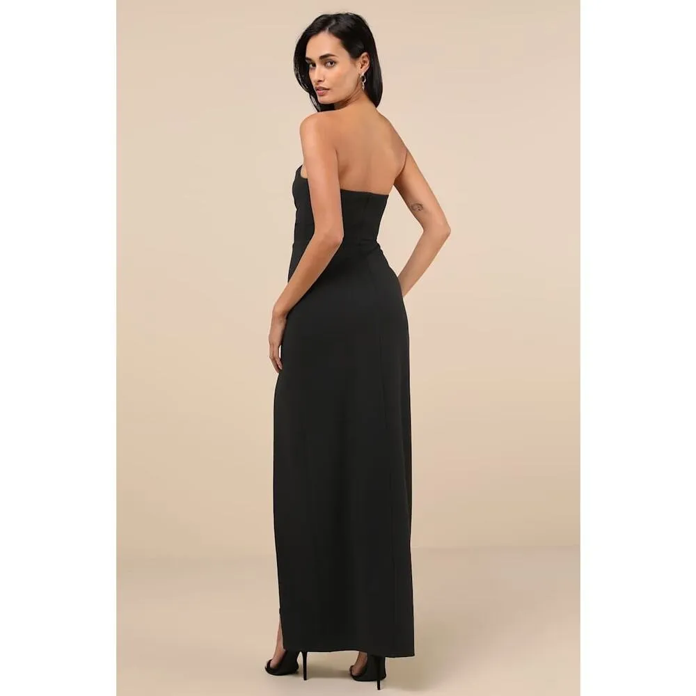 Lulus Malia Black Ruched Strapless Maxi Dress Bridesmaid Wedding Formal Size M - Image 2