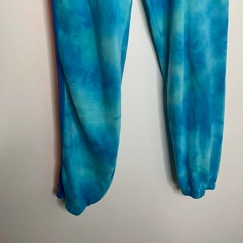 Aviator Nation Blue Tie Dye Sweatpants Neon Stripe Womens Medium - Image 3