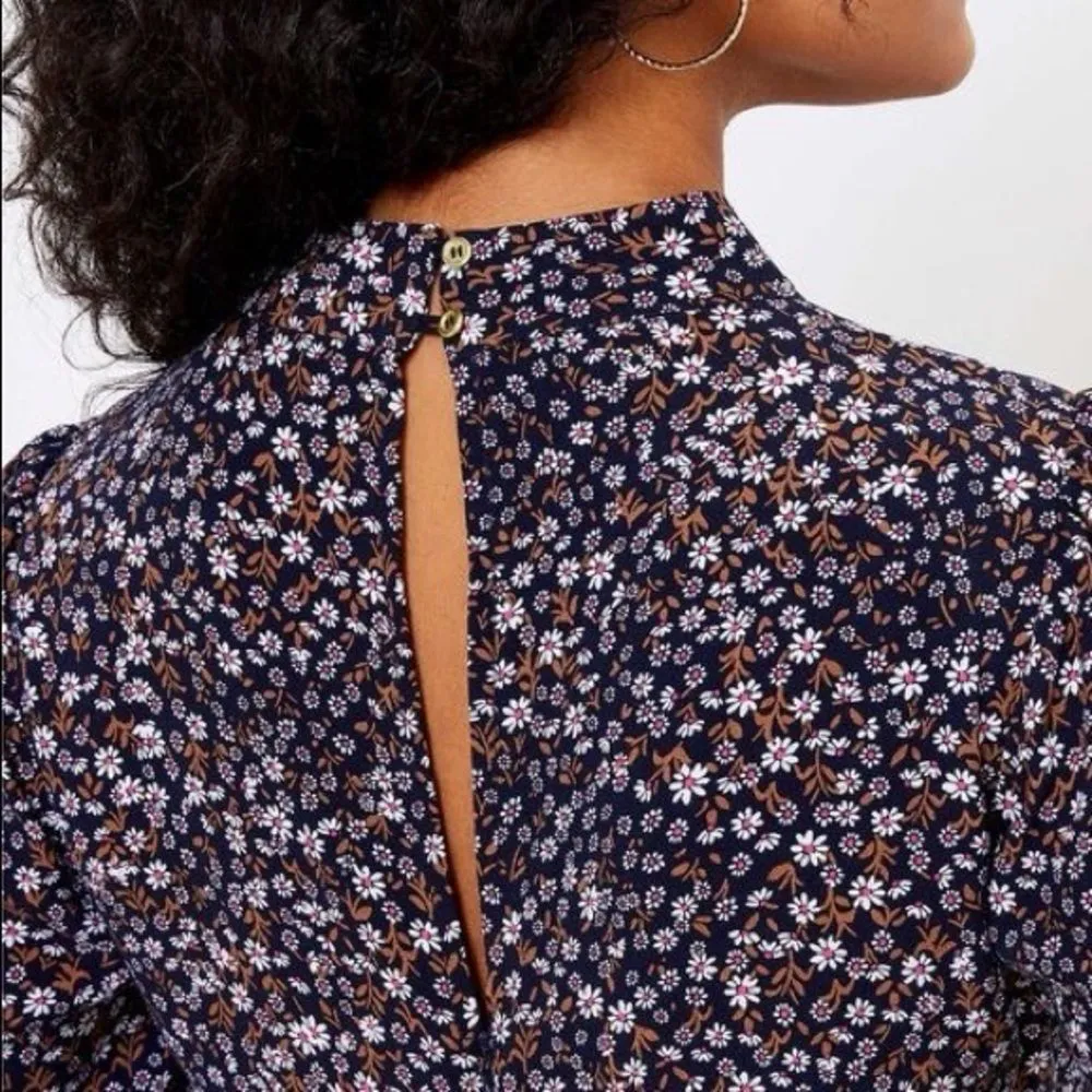 LOFT Long Sleeve Mock Neck Mini Dress in Forever Navy Ditsy Floral - Image 3