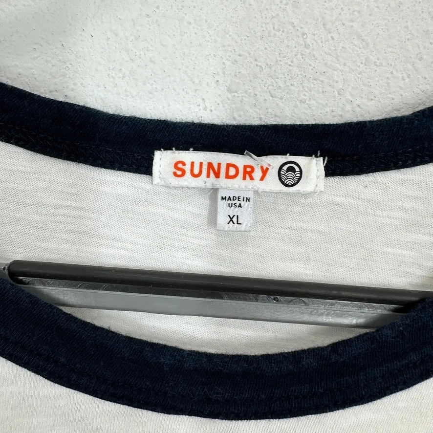 SUNDRY Womens White Sun Graphic Ringer Tee T Shirt Size XL Lightweight Casual - Image 7
