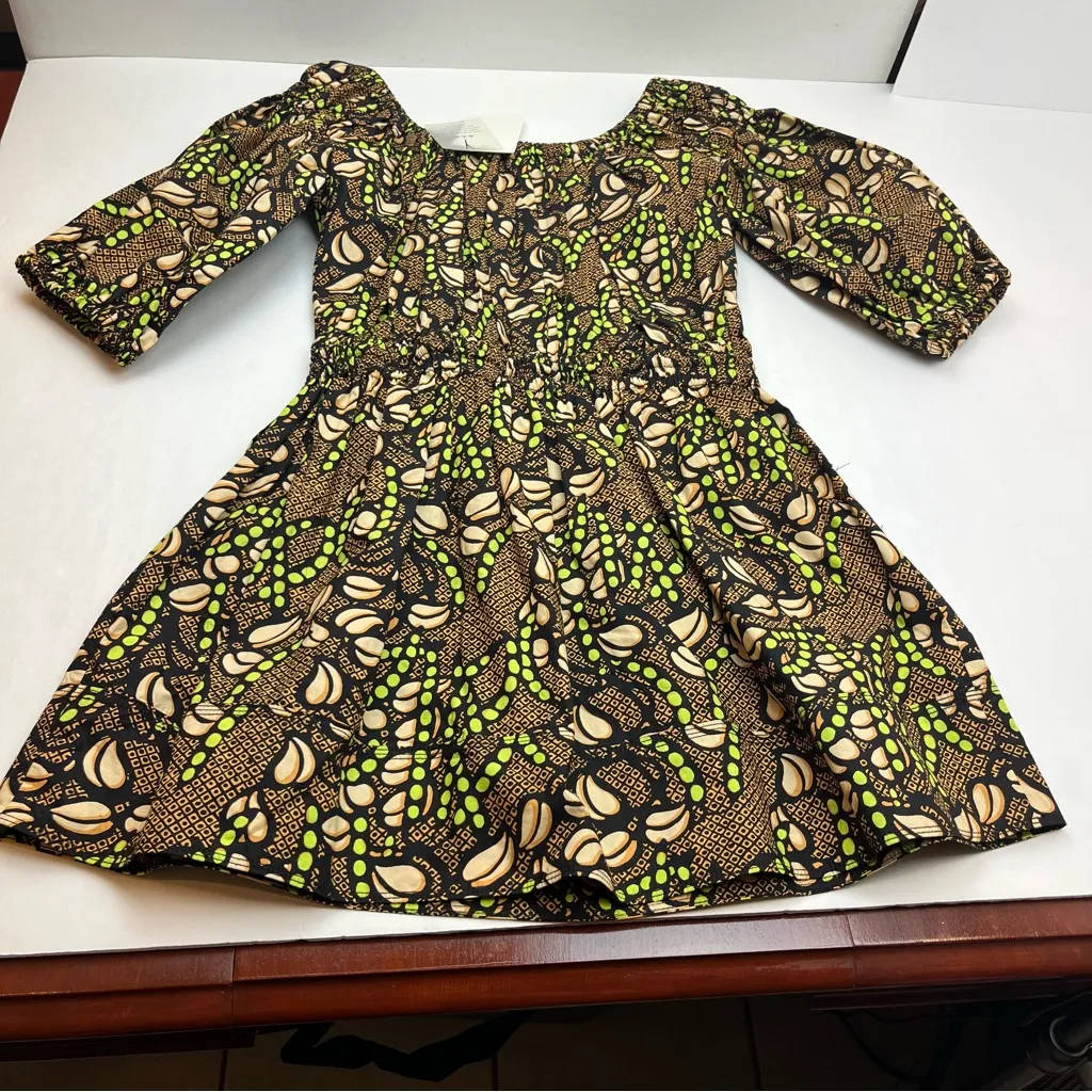 A.L.C. Maya Printed Mini Puffed-Sleeve Dress Womens Size 10 Brown Pockets NEW‎ - Image 14