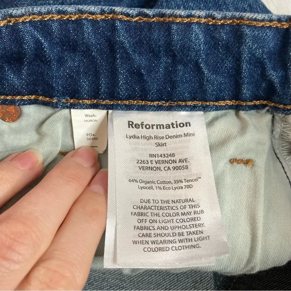 Reformation Lydia Denim High-Rise Mini Skirt Size 30 Dark Wash Navy Blue - Image 6