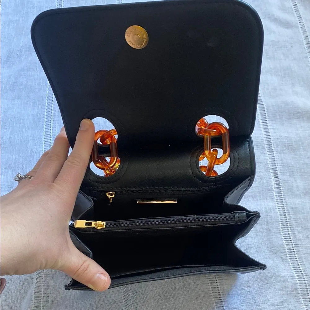 Urban Expressions Black Croc-Embossed Bag with Orange Chain - Image 5