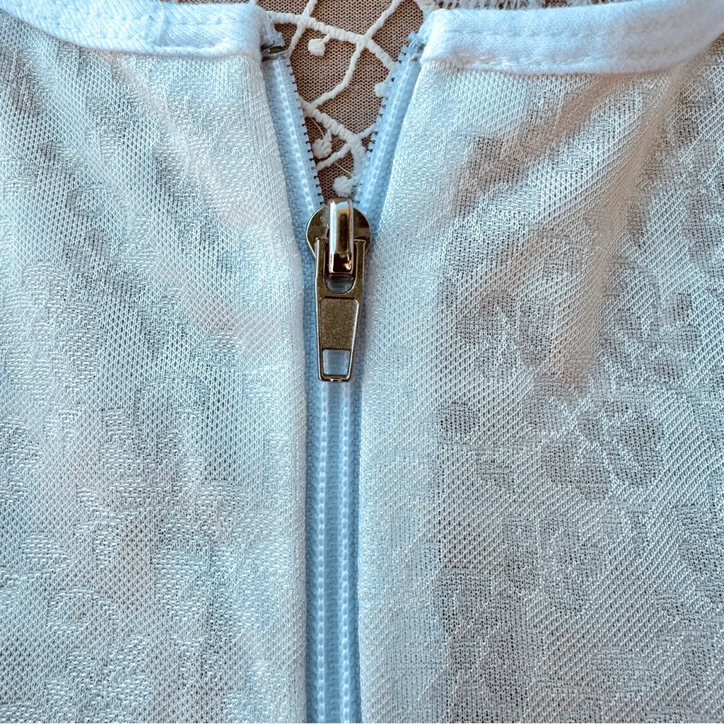 Vintage Jordan Taylor White Floral Full Zip Modest‎ Beach Pool Coverup Size S - Image 3