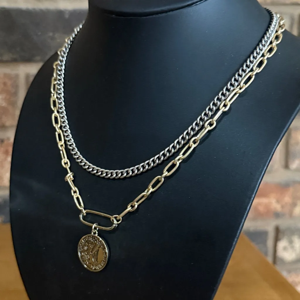 Elizabeth and James silver and gold tone layered coin necklace - Image 3