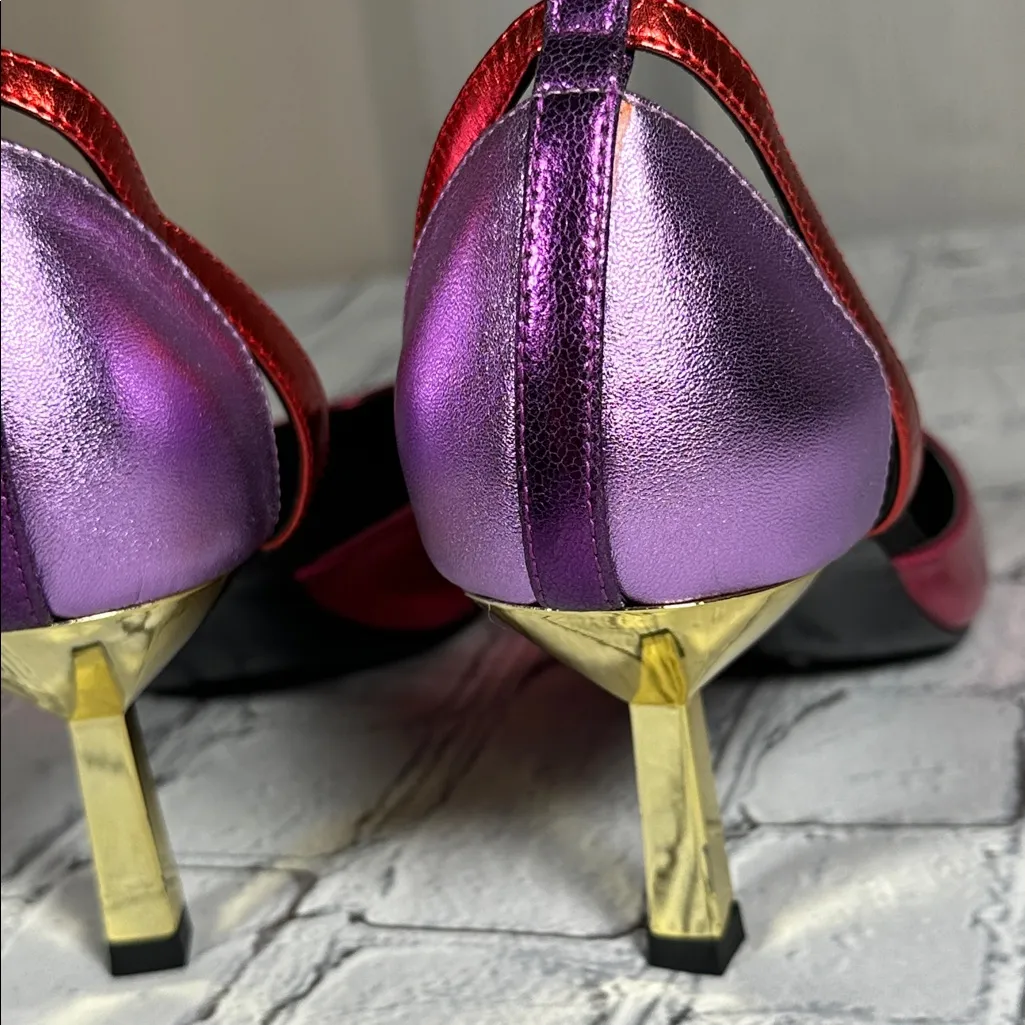 Le Clique Kat Maconie Pink Metallic Flared Tapered Stiletto Heels Pumps sz 9 US - Image 14