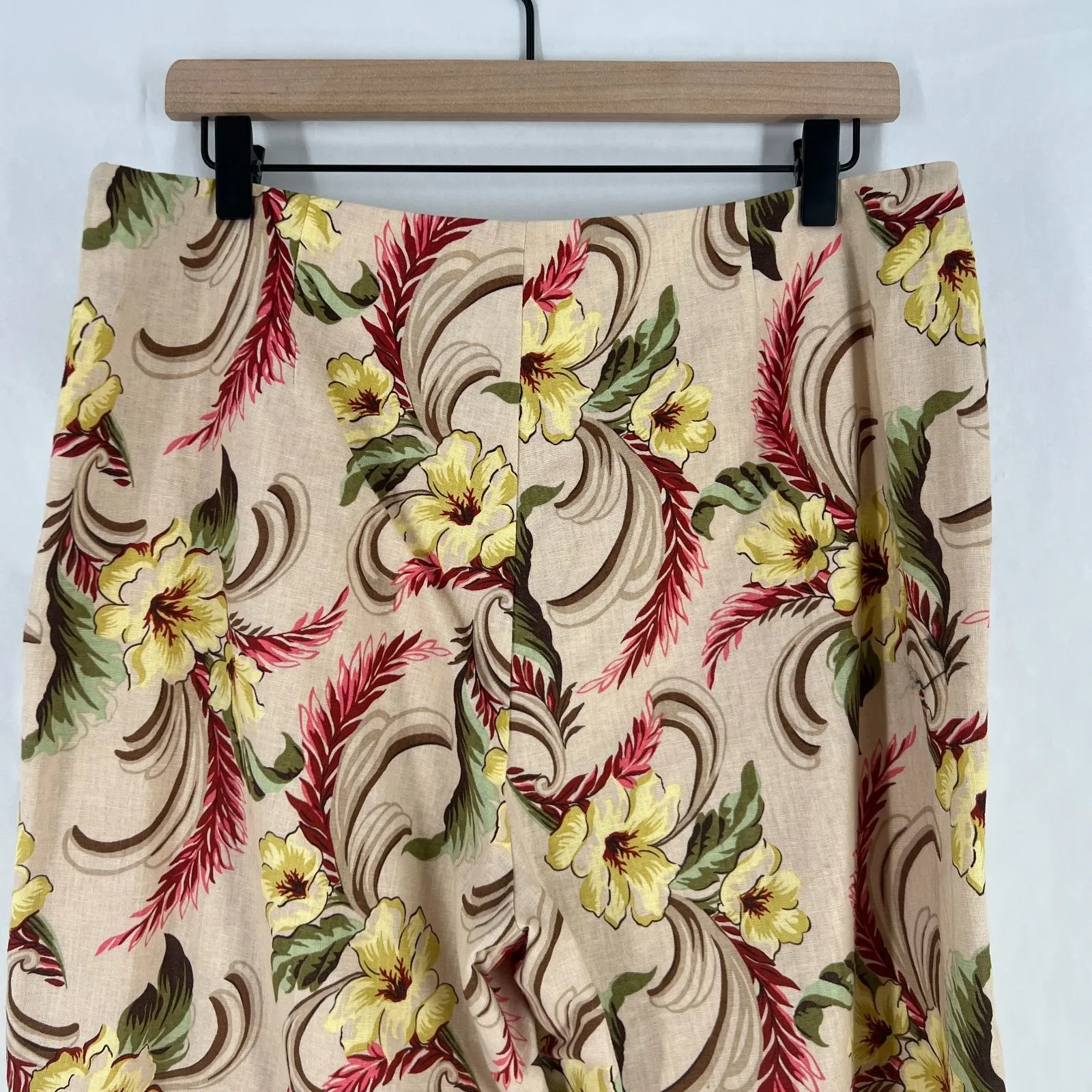 Oscar de la Renta Pants Womens 14 Multicolor Floral Linen Straight Leg Side Zip - Image 7