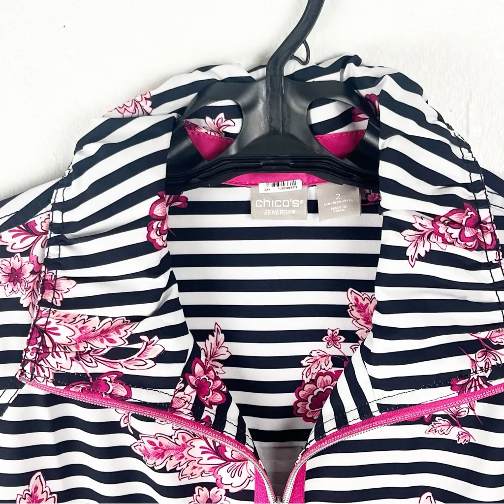 CHICO’S  Zenergy Neena Striped Floral Multicolor Full Zipper Jacket Size 12/14 - Image 6
