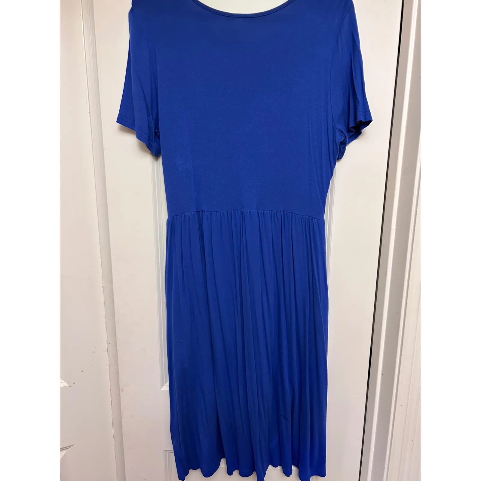Royal Blue Jersey Knit Midi Dress with Pockets Size Large Casual - Image 7