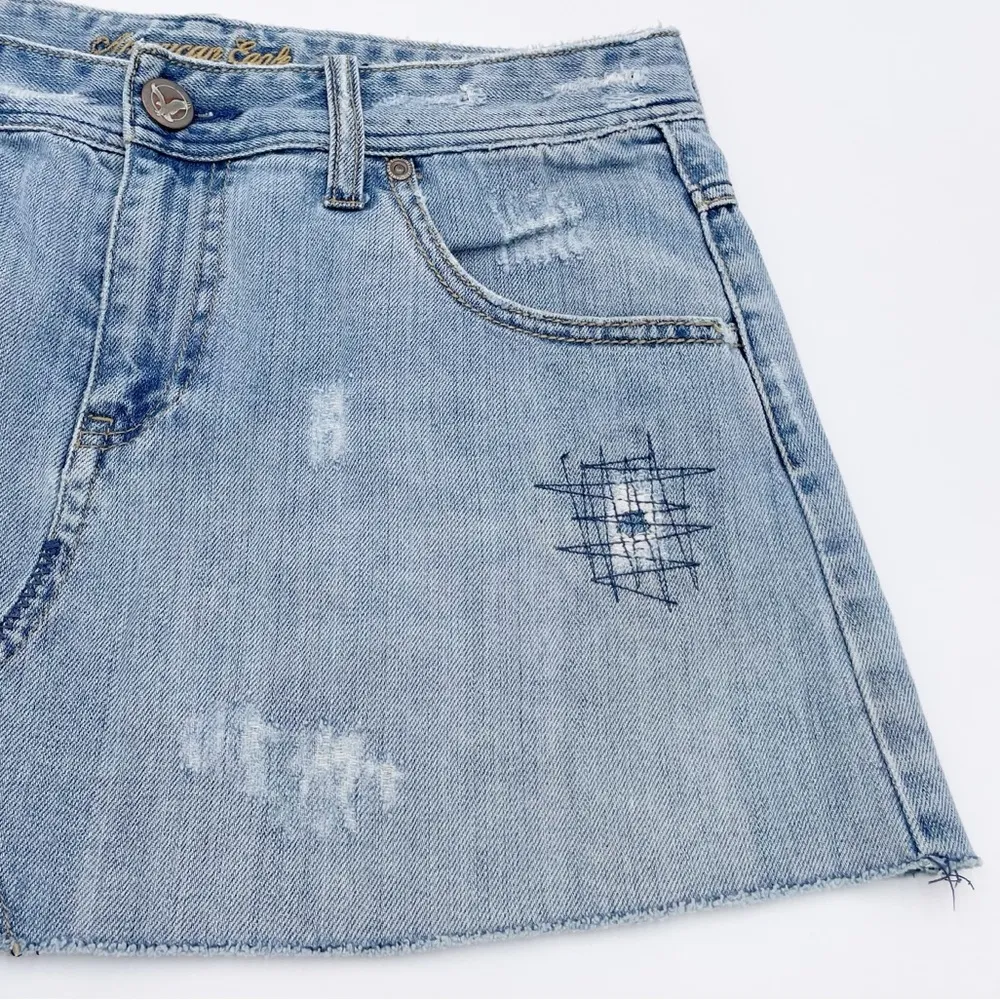 American Eagle Y2K 2000s Distressed Patchwork Denim Micro Mini Skirt Low Rise 6 - Image 5