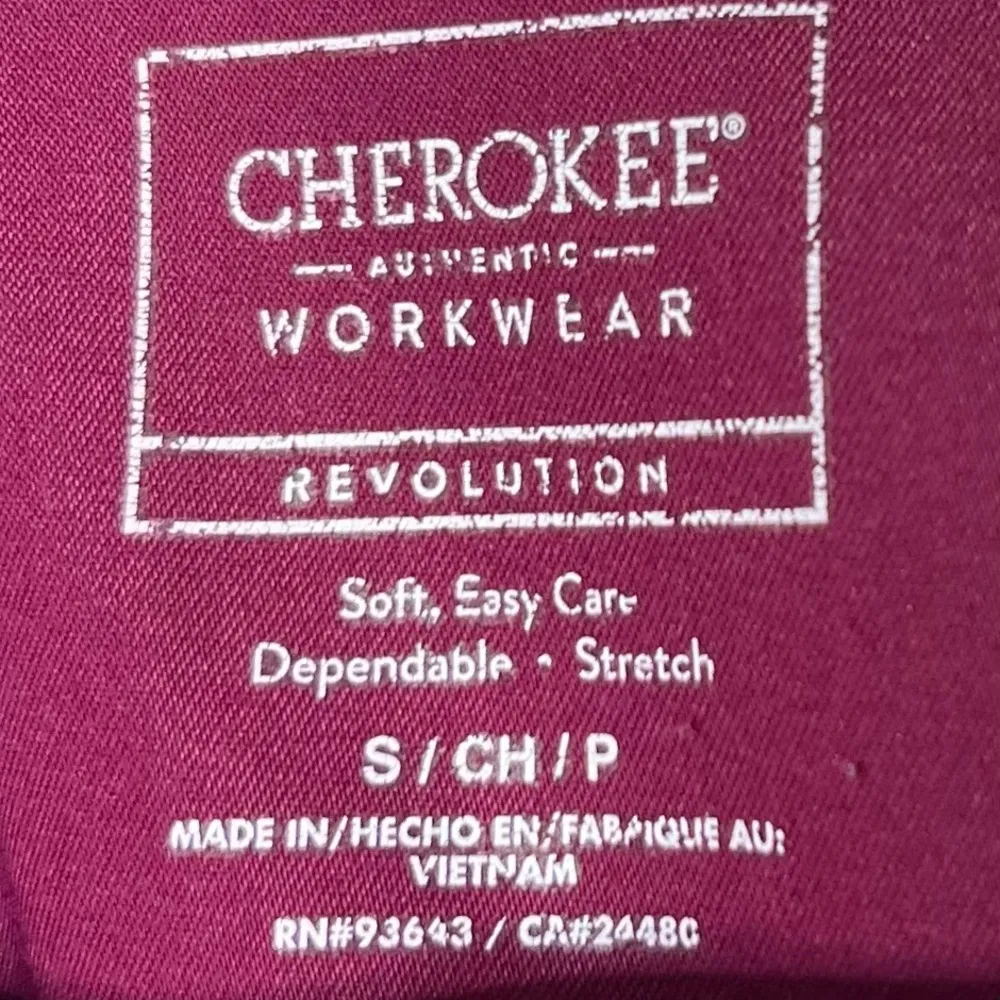 Cherokee Workwear Mock Wrap Medical Scrubs Top Burgundy Wine Size Small - Image 6