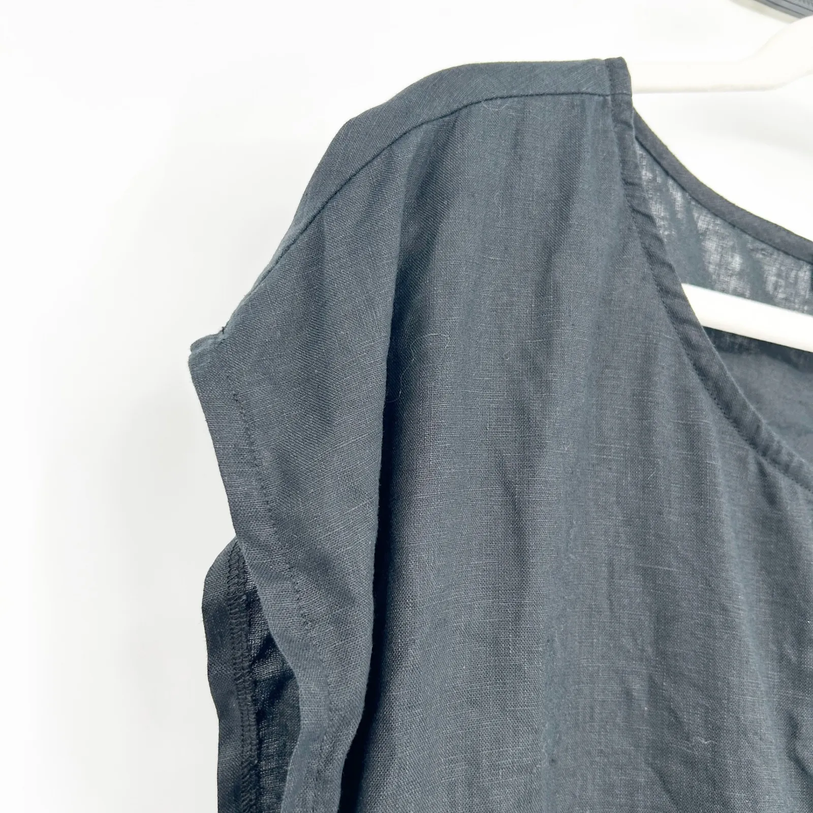 Quince Womens Black 100% European Linen Short Sleeve Relaxed Fit Pajama Top M - Image 5