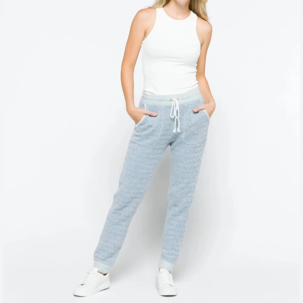 Faherty Womens Whitewater Jogger Pants Blue White Pull On Pockets Textured Small - Image 2