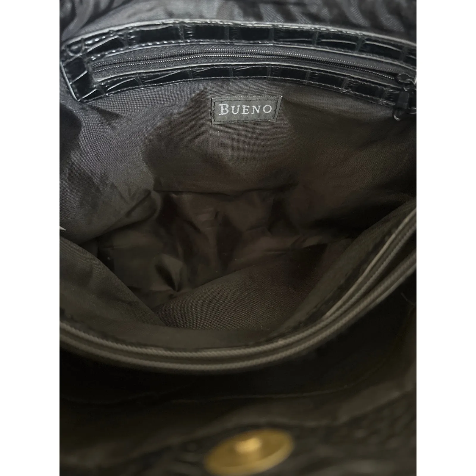 BUENO Black Faux Croc Embossed Shoulder Bag Hobo Purse Gold Tone Hardware - Image 7