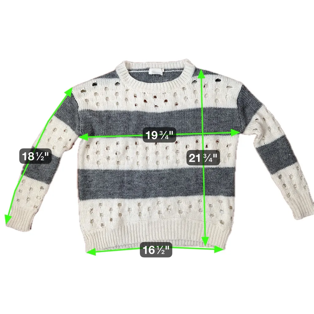 Lush Open Knit Striped Sweater S Soft Cream & Charcoal Coastal Grandma Pullover - Image 11