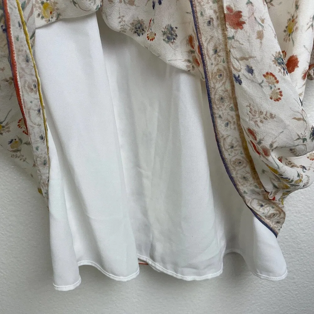 Joie Vesta Dress Small Womens Silk Floral Lined Sheer Boho Tassel Tie Porcelaine - Image 12