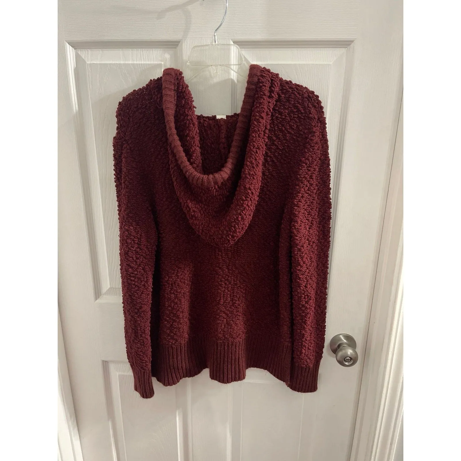 Green Tea Boucle Knit Hooded Sweater Size M Burgundy Size M - Image 3