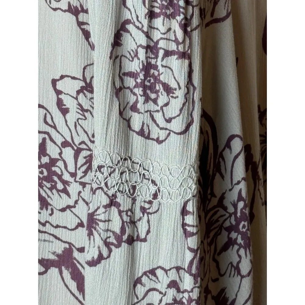 Free People Dress Women Small Gray Purple Floral Swing Flowy Key Hole Tunic Mini - Image 9