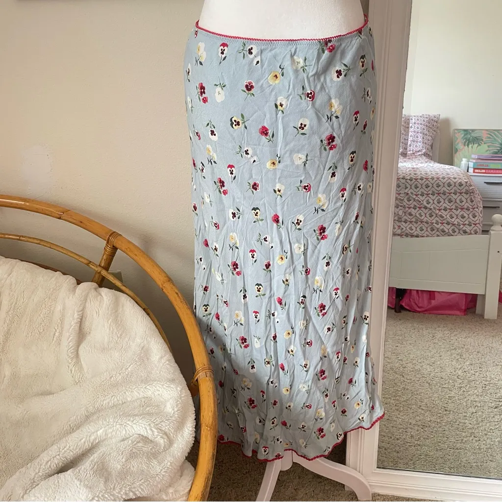 Doen x Gap Floral Midi Slip Skirt in Dublin Blue Size Large - Image 7