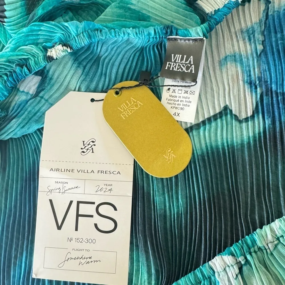 VILLA FRESCA Malia Off The Shoulder Micro Pleated Maxi Dress Blue Size 4X NEW - Image 15