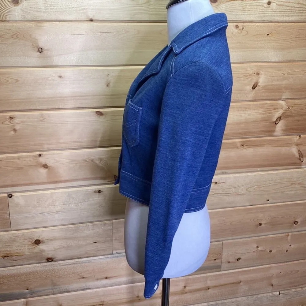 Jonathan Logan Petite Vintage Button Up Jacket Blazer With Belt Size 6 Blue - Image 4