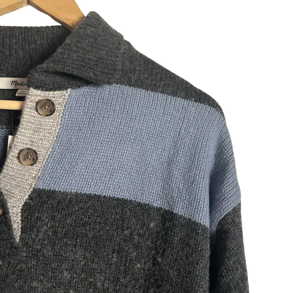 Madewell Rugby Striped Oversized Charcoal Blue Polo Sweater Size XS - Image 7