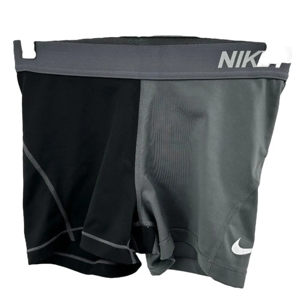 Nike Pro Shorts Pull On Elastic Waist Logo Colorblock Stretch Black Gray M - Image 2
