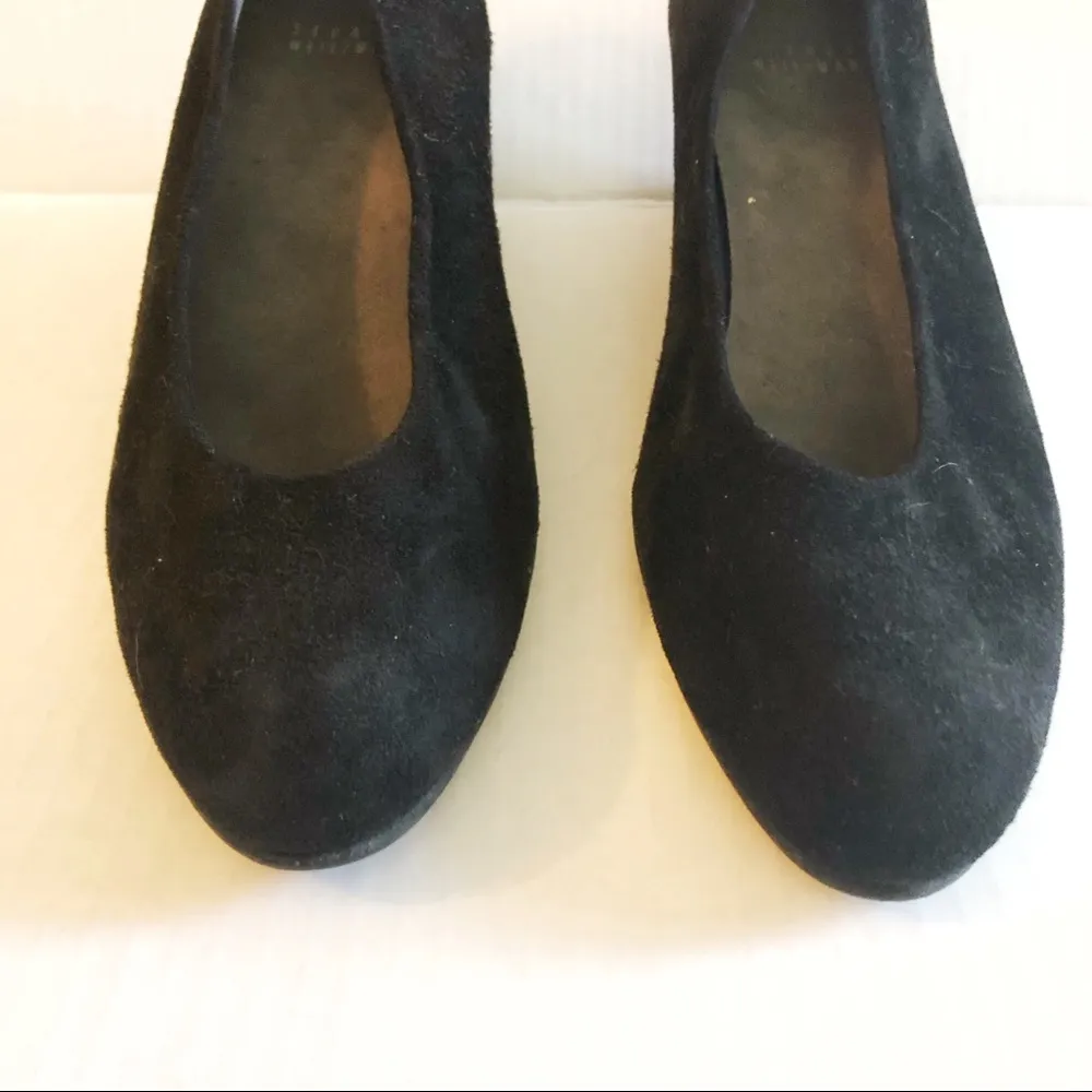 Stuart Weitzman Wedges Black Suede Heels Pumps Sz 9W EUC Business or Event Shoes - Image 9