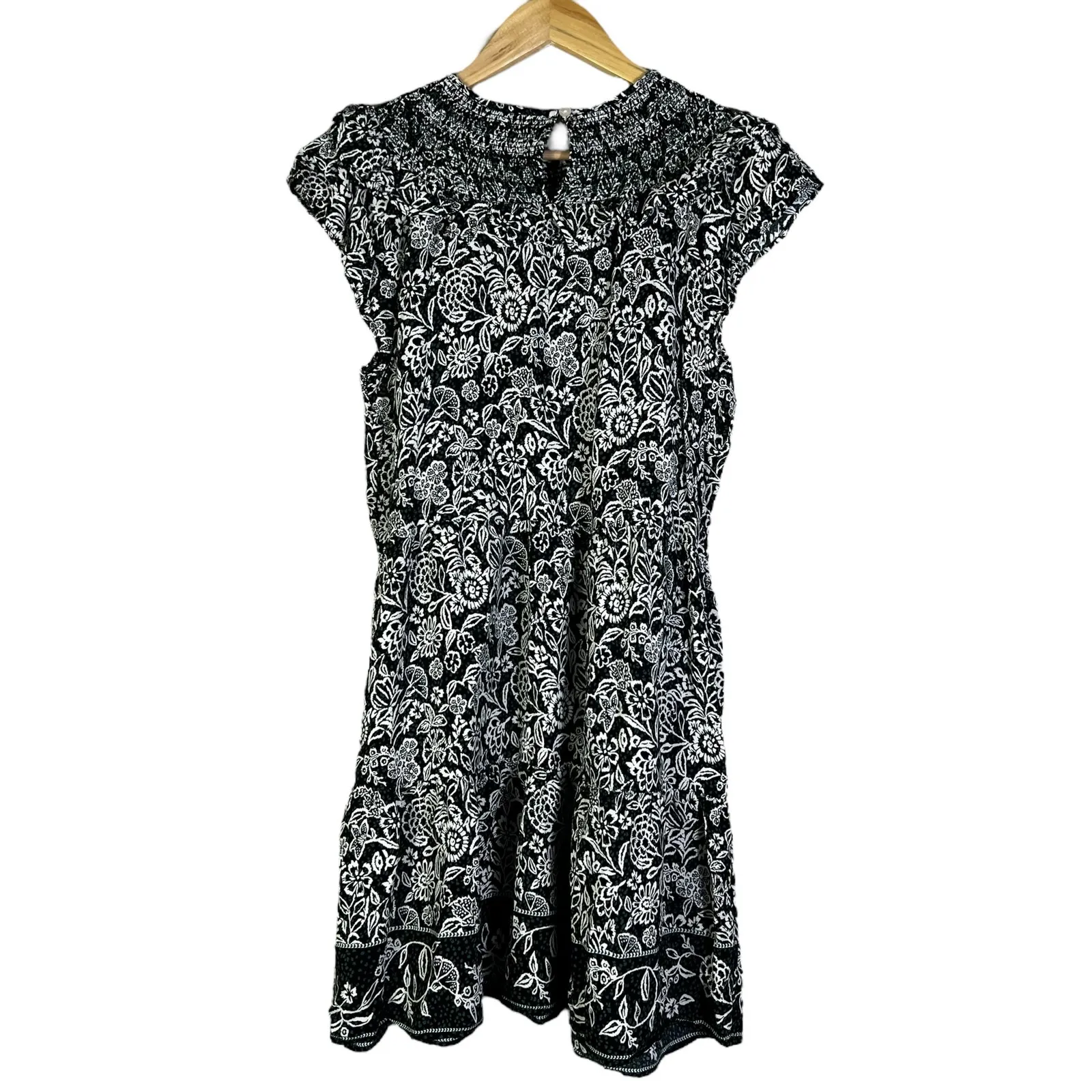 LOFT Floral Mini Dress Womens LP Green Ruffle Smocked Cottagecore Boho Prairie - Image 5