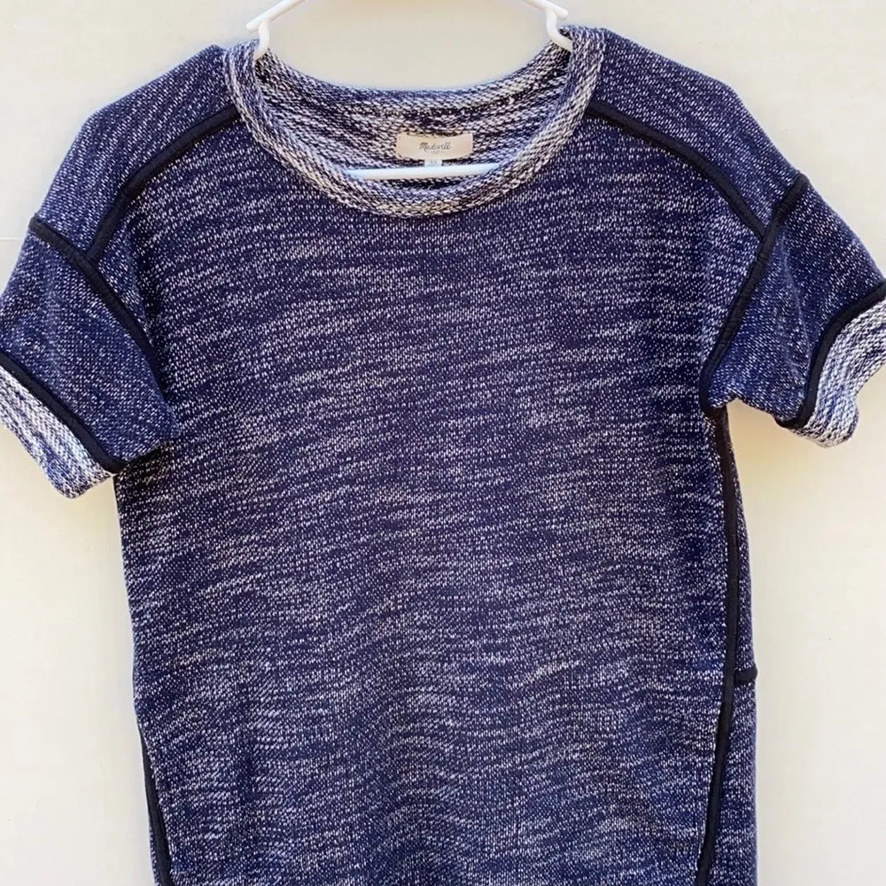 Navy Knit Short Sleeve knit Sweater Dress with pockets - Image 4