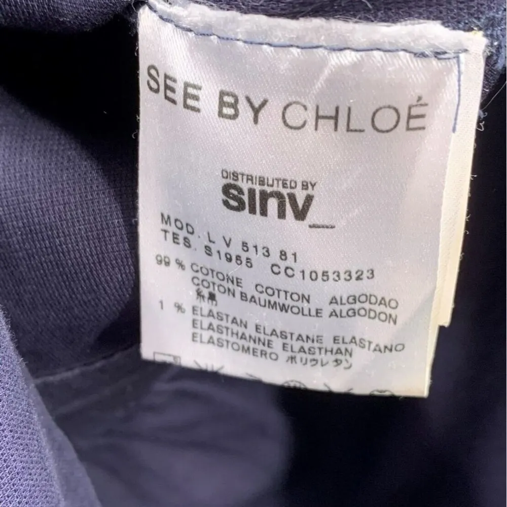 SEE BY CHLOE Navy Blue Stretch Cotton Button Front Dress Size 6 - Image 5