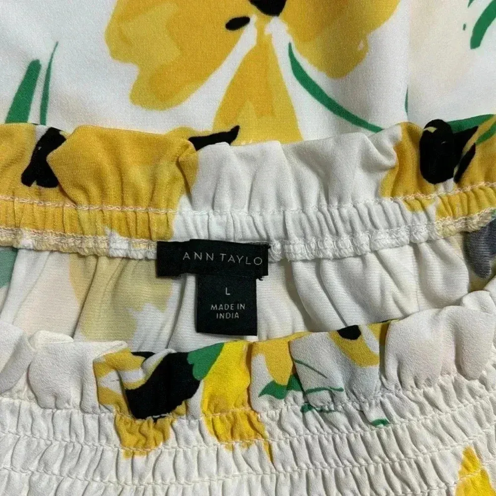 Yellow Floral Blouse Top Women’s Long Sleeve Smocked Neck Boho Spring Summer - Image 2