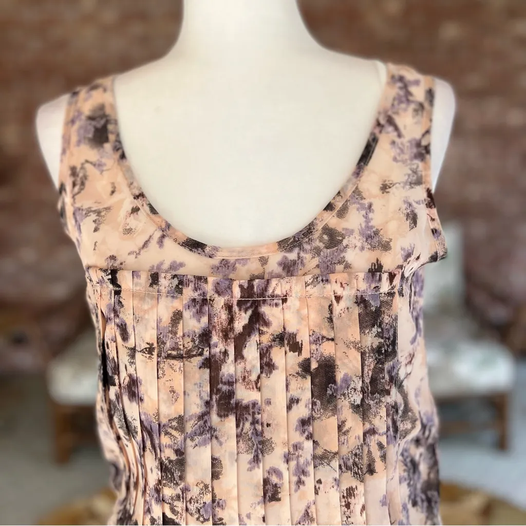 Bar III Dress Drop Waist Mini S Peach Purple Floral Pleated Chiffon - Image 3