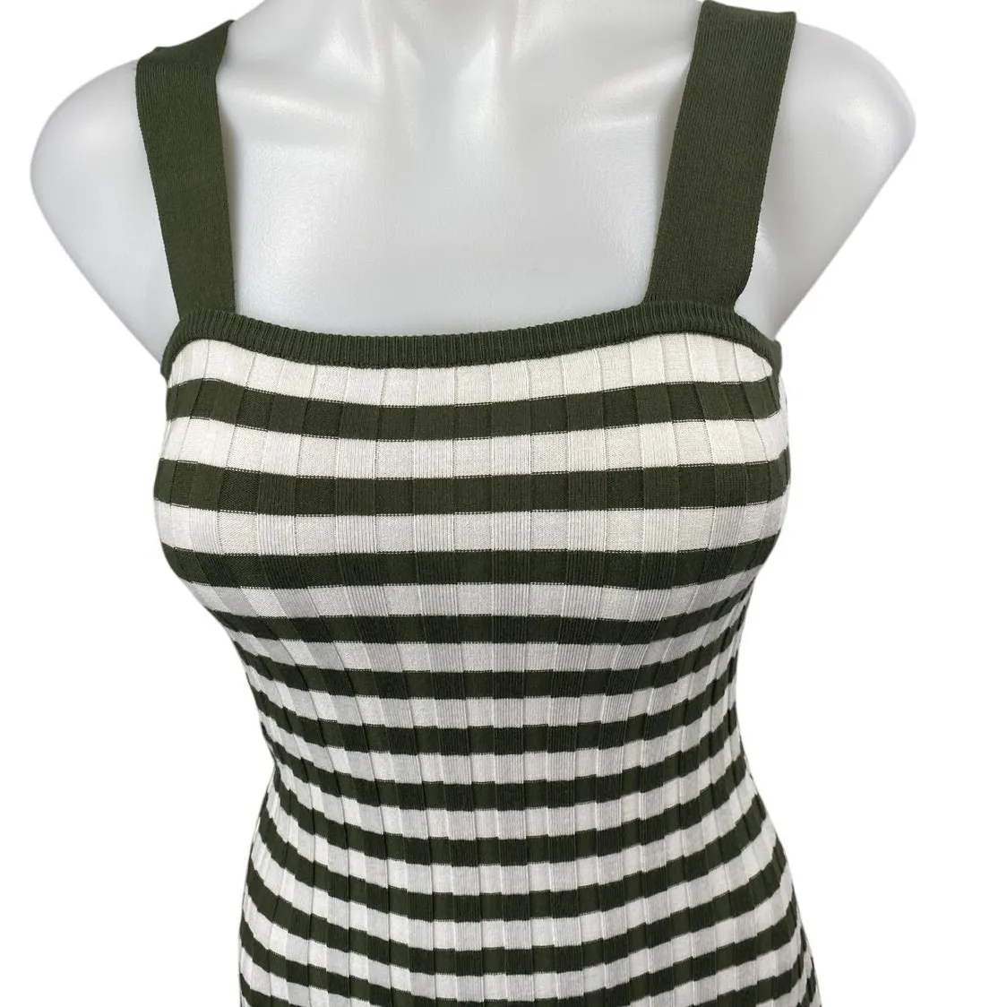 Fashion Green White Striped Knit Sleeveless Midi Bodycon Sweater Tank Dress XS - Image 3