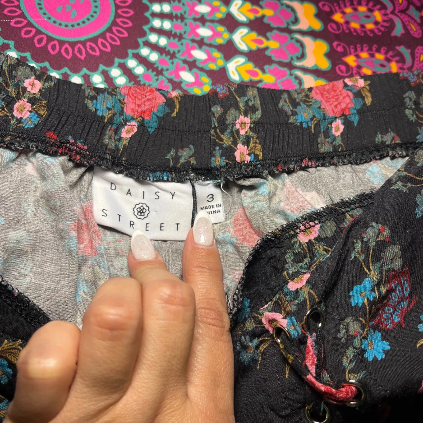 Daisy Street Black Floral Print Midi Skirt with Lace Up Slits Plus Size 3 3x - Image 6