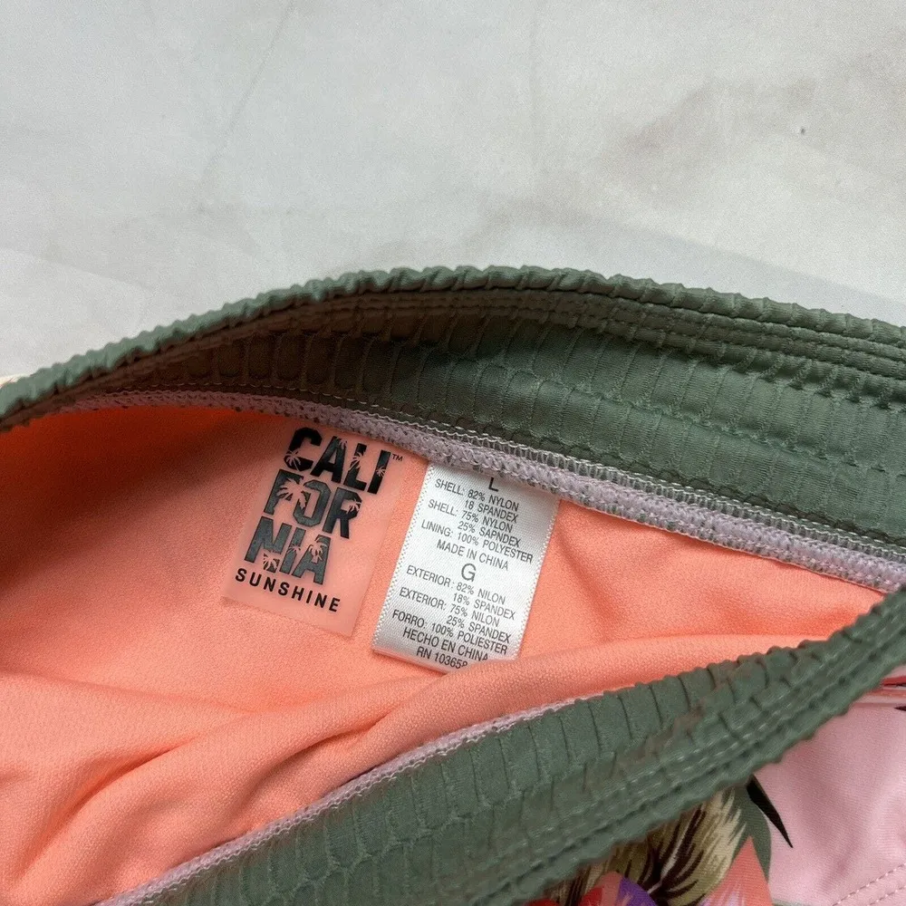 CALIFORNIA SUNSHINE Juniors Pink Textured Bikini Swimsuit High Waist Bottom XL - Image 4