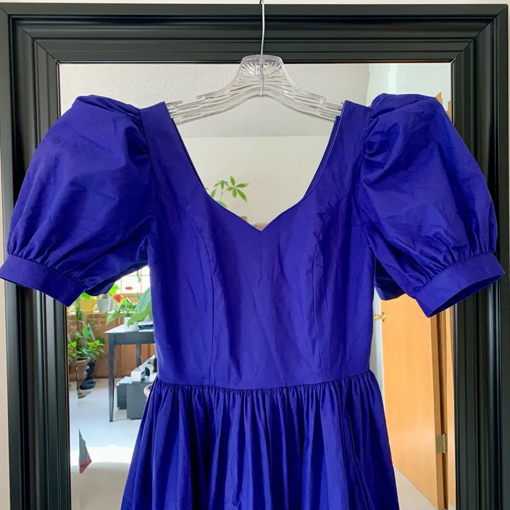 LAURA ASHLEY Vintage 80’s Purple Blue Puff Sleeve Dress - Image 2
