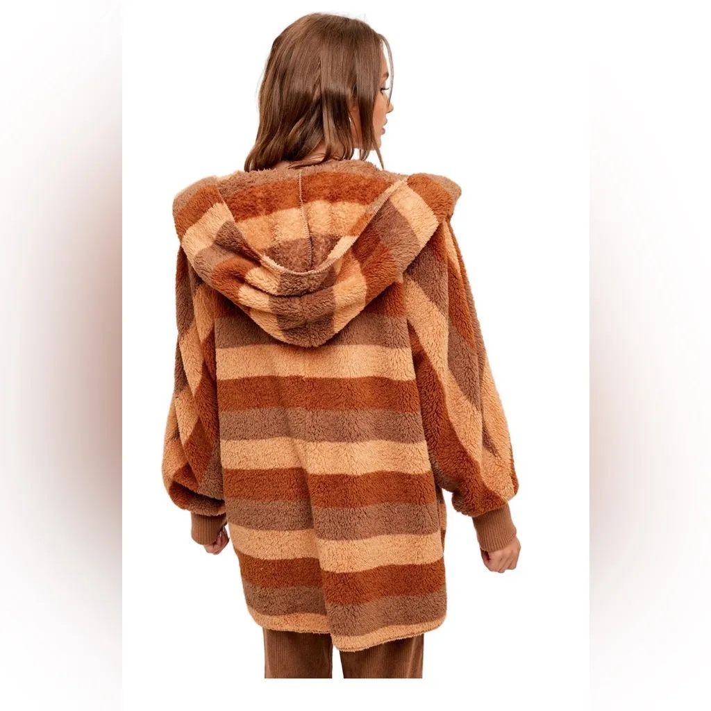 Hem & Thread  MULTI COLOR STRIPE OVERSIZED FUZZY HOODED JACKET - Image 5