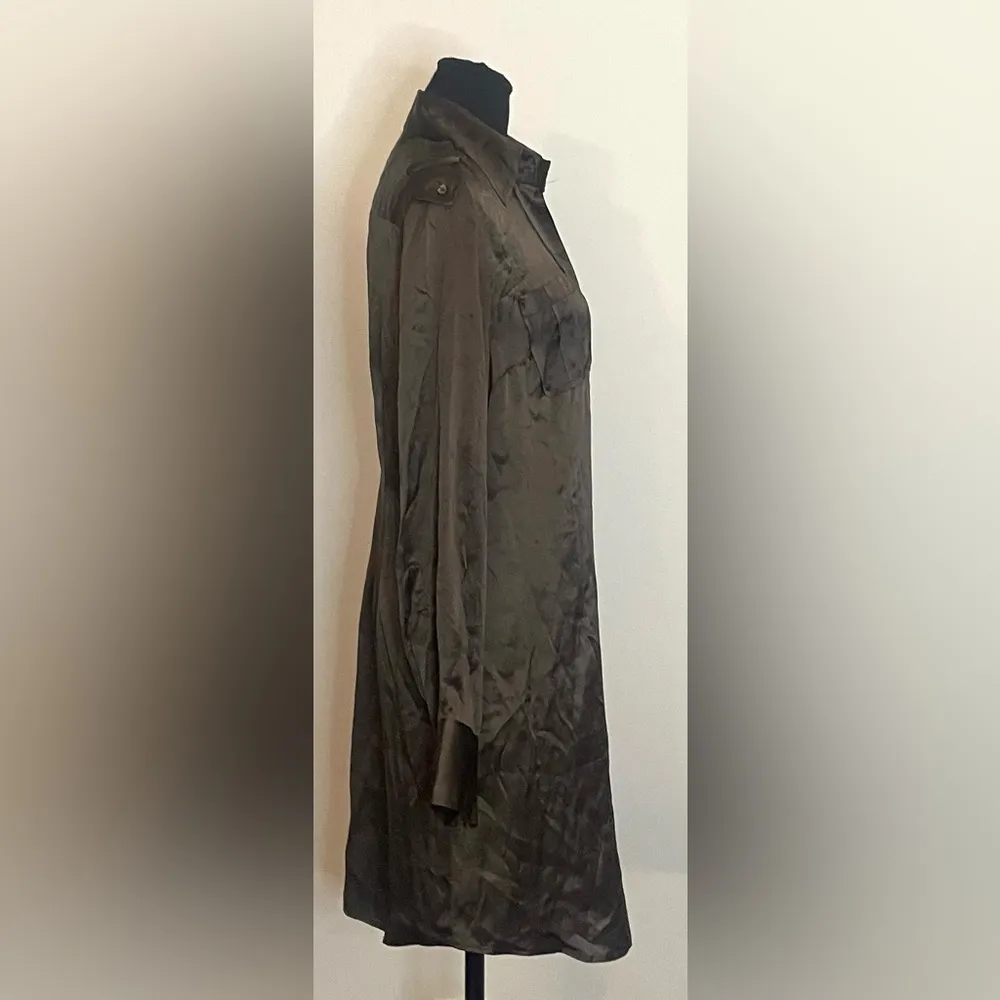 Zara Woman’s- Green brown button down silk blouse Size M‎ - Image 2