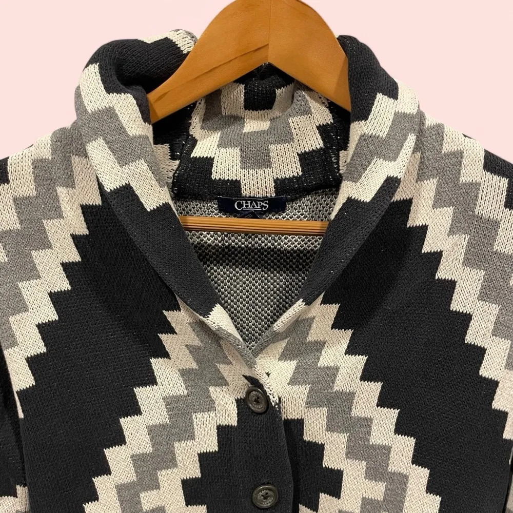 Adorable y2k Chaps chunky chevron black gray cardigan sweater classic - Image 3
